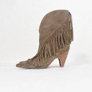 Sigerson Morrison Taupe Suede Leather Fringe Pointy-Toe Boots